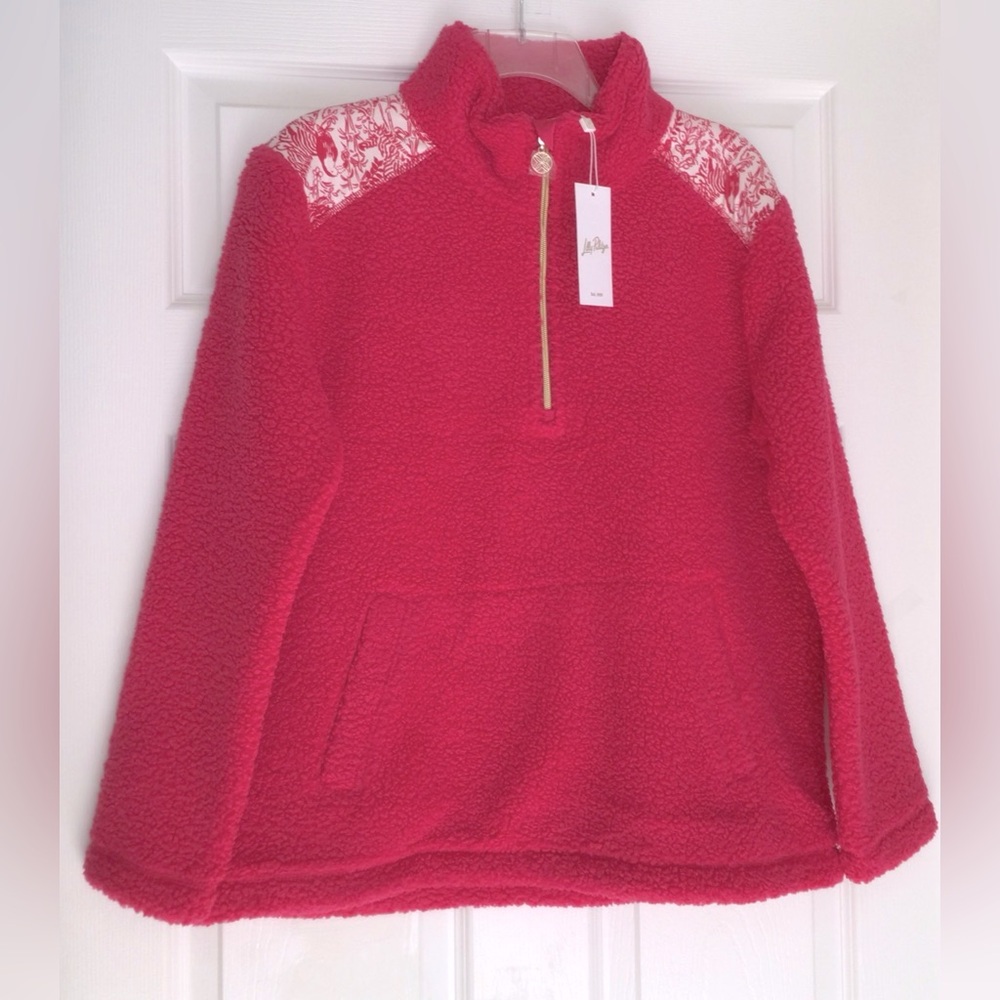 Lilly Pulitzer Wallen Sherpa Half Zip Jacket-Raspberry Rogue-NWT in Package